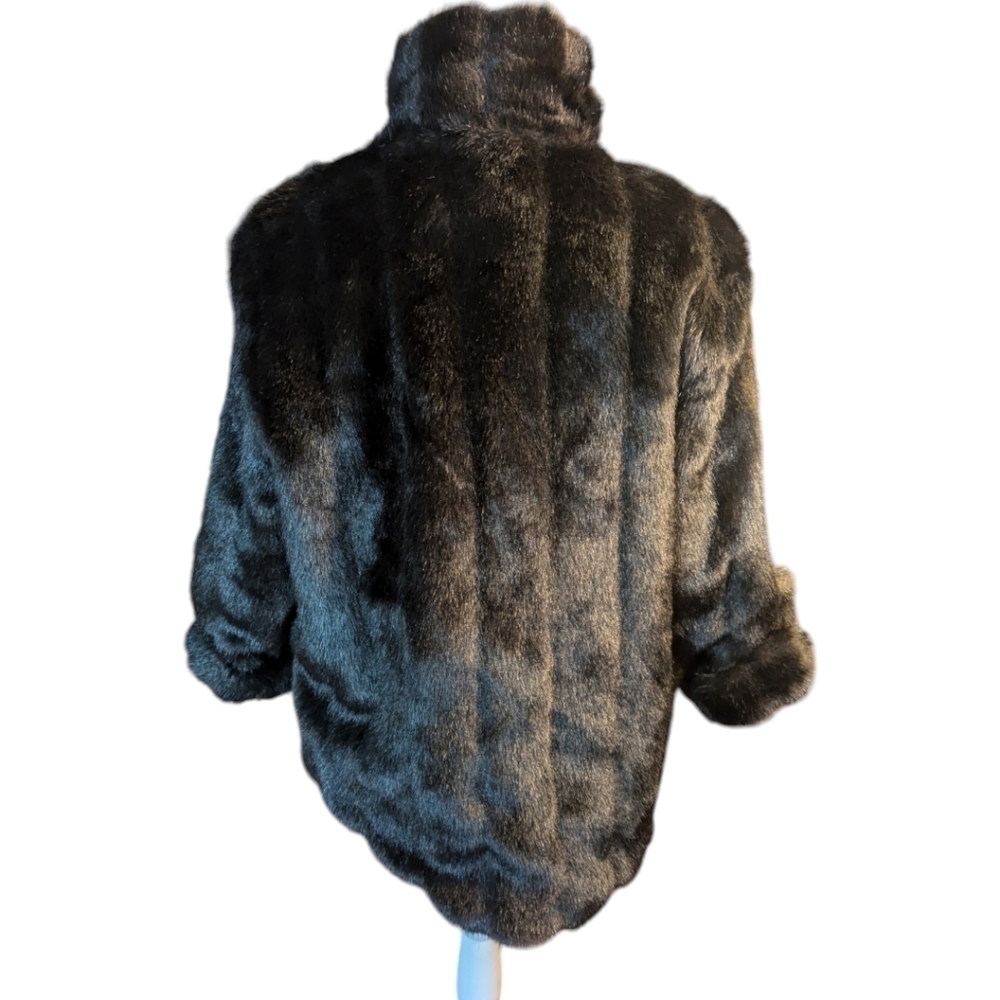 Vtg Faux Mink Fur Jacket Atelier reversible plush black Old Money warm zip  sz S - Picture 3 of 11